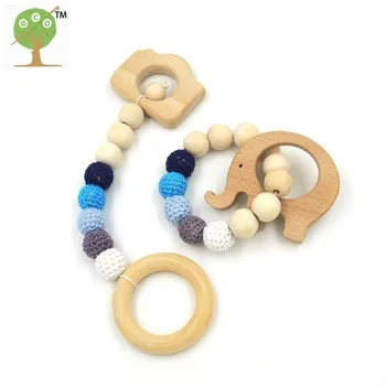 New 2 pcs Organic Wooden Nursing Toy camera Elepant Set Teething Bracelet Baby boy blue crochet Mom Kids Wooden Teethers ET82