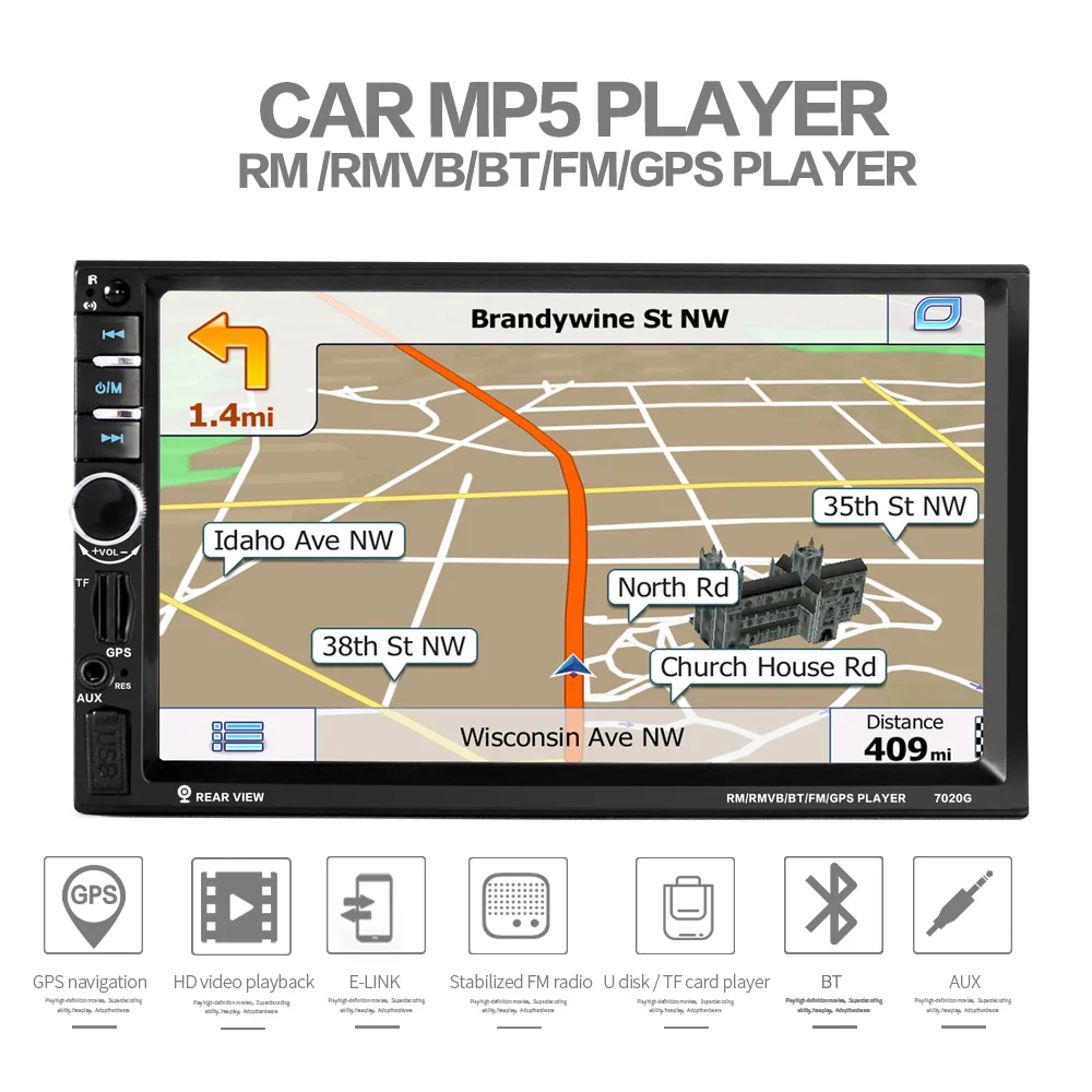 7 дюймов сенсорный экран автомобиля Bluetooth аудио MP5 плеер Поддержка Камера заднего вида gps навигация FM Функция и дистанционное управление