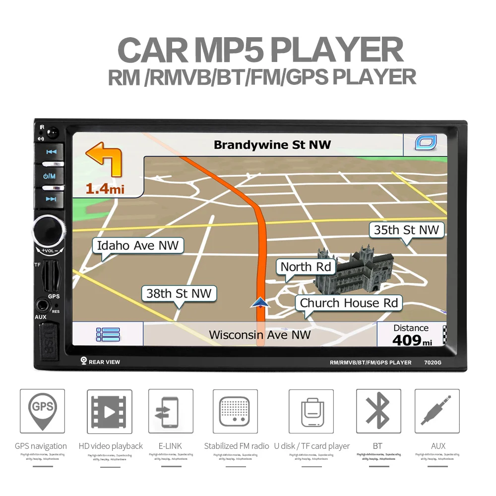 

7 inch Touch Screen Car Bluetooth Audio MP5 Player Support Rearview Camera GPS Navigation FM Function And Remote Control