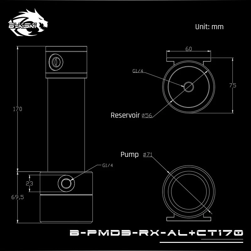 Bykski B-PMD3-RX-AL-CT, PWM DDC насосы с 120/170/230 мм резервуара, максимальный расход 600L/ч, Максимальный подъем 4 метра