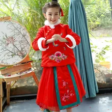 Girls Winter Tutu Dress Chinese Style Embroidery Cheongsam Party Dresses Kids Qipao For New Year Dresses 2018 New Arrivals 2 PCS 2018 autumn new arrival girls chinese style cheongsam kids girls long sleeve crane print dresses surplice qipao clothes years
