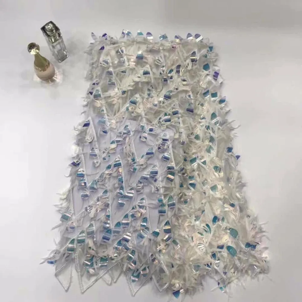 

2018 Latest Gold white French African Lace Fabric High Quality African Embroidered Tulle Lace Fabric For Wedding Blue(FJ-12-18