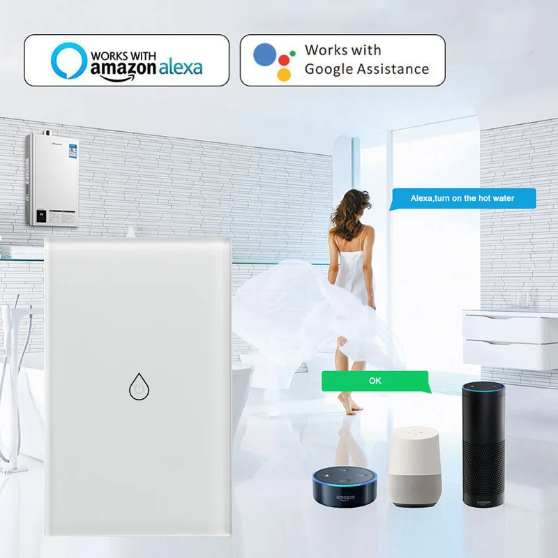 Умный переключатель водонагревателя Wi-Fi котельные переключатели Alexa Google Home Voice US стандартная Сенсорная панель таймер Открытый 4G приложение управление