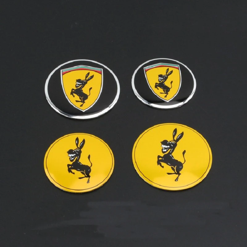 

4pcs Donkey Car Steering tire Wheel Center sticker Hub Cap Emblem Badge Car styling accessories Fit For Ferrari Ford Mustang