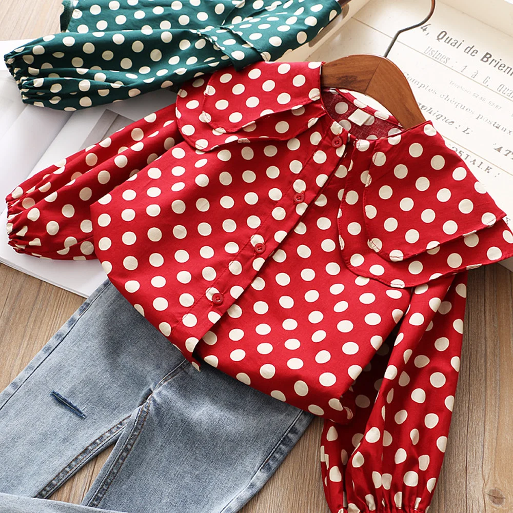 

#LHF45 Girls Ruffles Collar Polka Dot Blouses