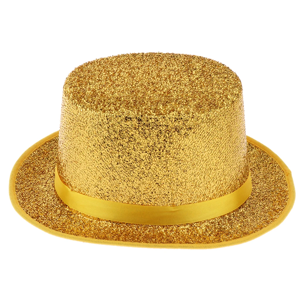 Adult Top Hat Fancy Dress Shiny Sequin Satin Magician Stage Performing Hat Costume Party Favors for Mens Ladies