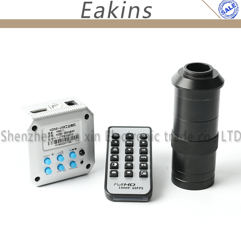 Professionele Digitale Full HD 16MP 1080 P 60FPS HDMI industriële camera microscoop afstandsbediening sd-kaart Opslag + 100X Zoom C-MOUNT