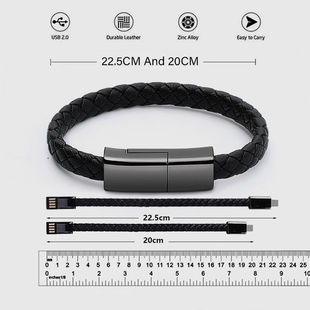 Носимый кабель для передачи данных для мобильного телефона кожаный мини тип-c USB браслет зарядное устройство для huawei Xiaomi Портативный зарядный кабель для iPhone 8