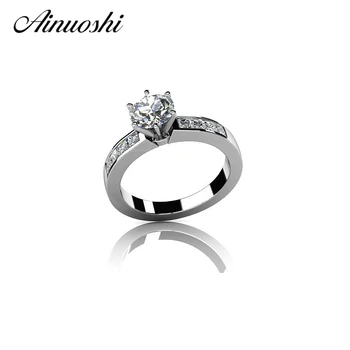 

AINOUSHI 1 ct Round Cut Fashion Women Wedding Rings 925 Sterling Silver Wedding Ring Charming Jewellery Women Bijoux