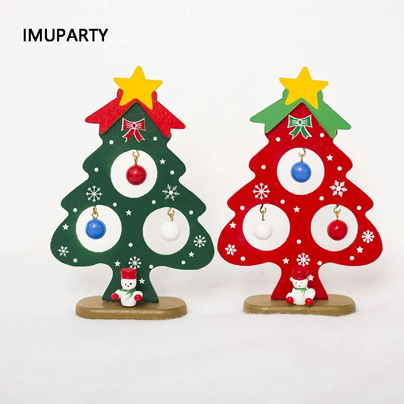 

1PC Christmas Tree Table Decorative Article Wooden With Ball Ornament Christmas Decorations for Home Party Favors Xmas Supplies