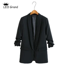 Vee Топ женский черный блейзер с зубчатым воротником куртка с длинным рукавом Повседневная Верхняя одежда верхняя одежда для офиса jaqueta feminina 910023