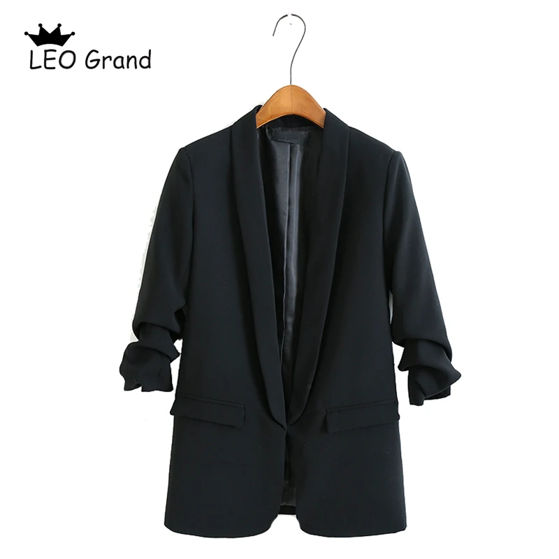 

Vee Top women black Notched collar blazer long sleeve jacket casual outerwear office wear tops jaqueta feminina 910023