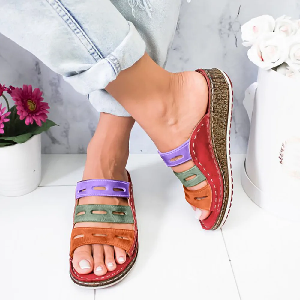 2019 Women's fashion plus size gladiator sandals ladies casual wedge with color matching platform sandals slippers 40J2 (9)