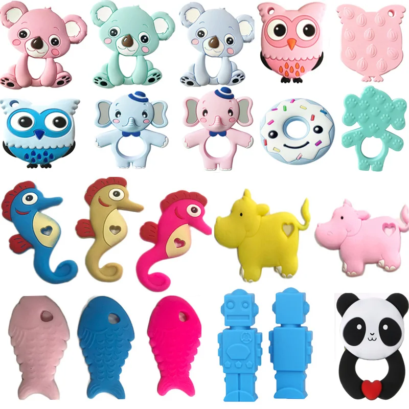 

27 Colors Silicone Teethers Animal Koala Owl Elephant Baby Ring Teether Silicone Chew Charms Baby Teething Gift Toddler Toys