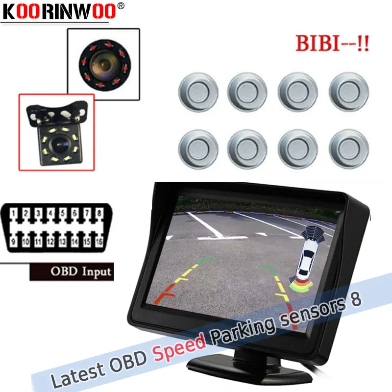 

Koorinwoo Electromagnet Parktonic 8 OBD Speed Control Car Parking Sensor Alert 4 Back Car Rearview Camera Parking Assistance TFT