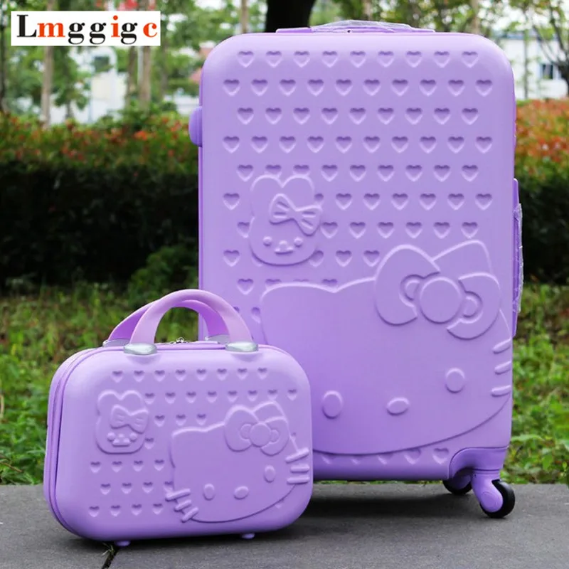 

Women Hello Kitty Rolling Luggage Travel Suitcase bag set,Children Cartoon Universal Wheel Box , Light purple ABS Trolley case