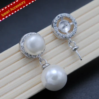 

Classic Design Double Pearl Earrings Holder S925 Sterling Silver Drop Earrings Findings&Components Lady Pearl Jewelry Accessory