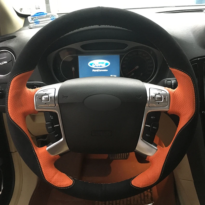Черные замшевые оранжевые кожаные чехлы рулевого колеса автомобиля для Ford Mondeo Mk4 2007-2012 S-Max 2008