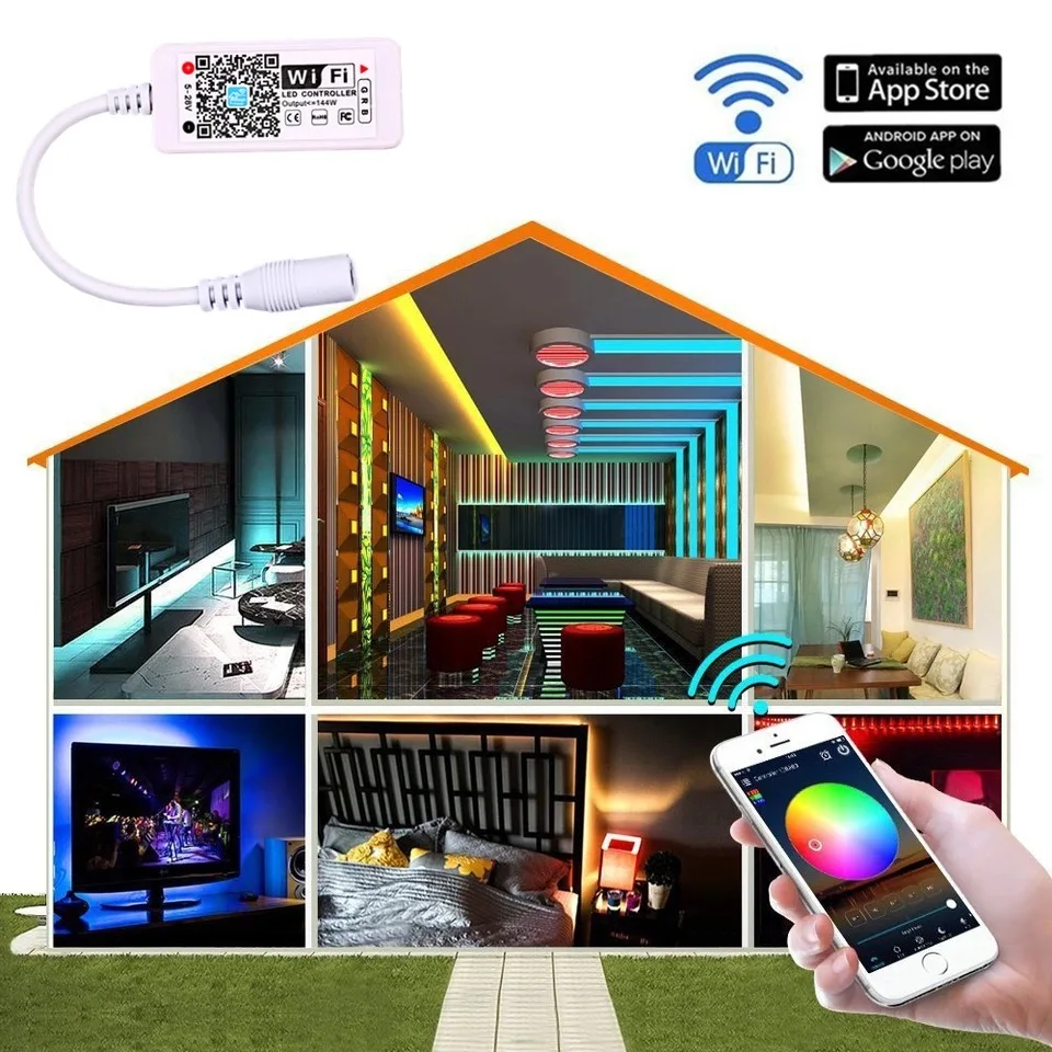 Wi-Fi RGB полосы управления музыкой Лер Amazon Alexa Google Home телефон 12A wifi управление Лер управление iOS/Androi для 5050 3528 светодиодные ленты