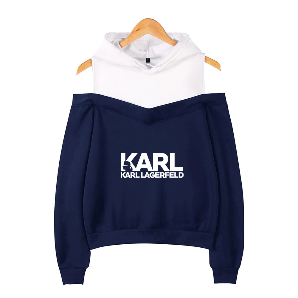 2019 كارل لاغرفيلد طباعة هوديس بلوزات المرأة كم خارج الكتف الحصري النساء الخريف مقنعين زائد حجم XXL