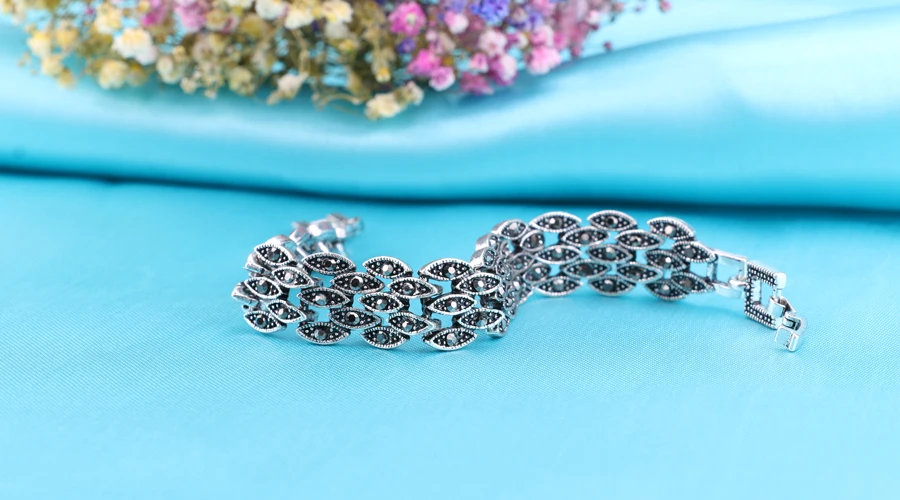 Винтажные черные Кристальные браслеты «глаз» для женщин, аксессуары, уникальный летний антикварный серебряный браслет, модные ювелирные изделия