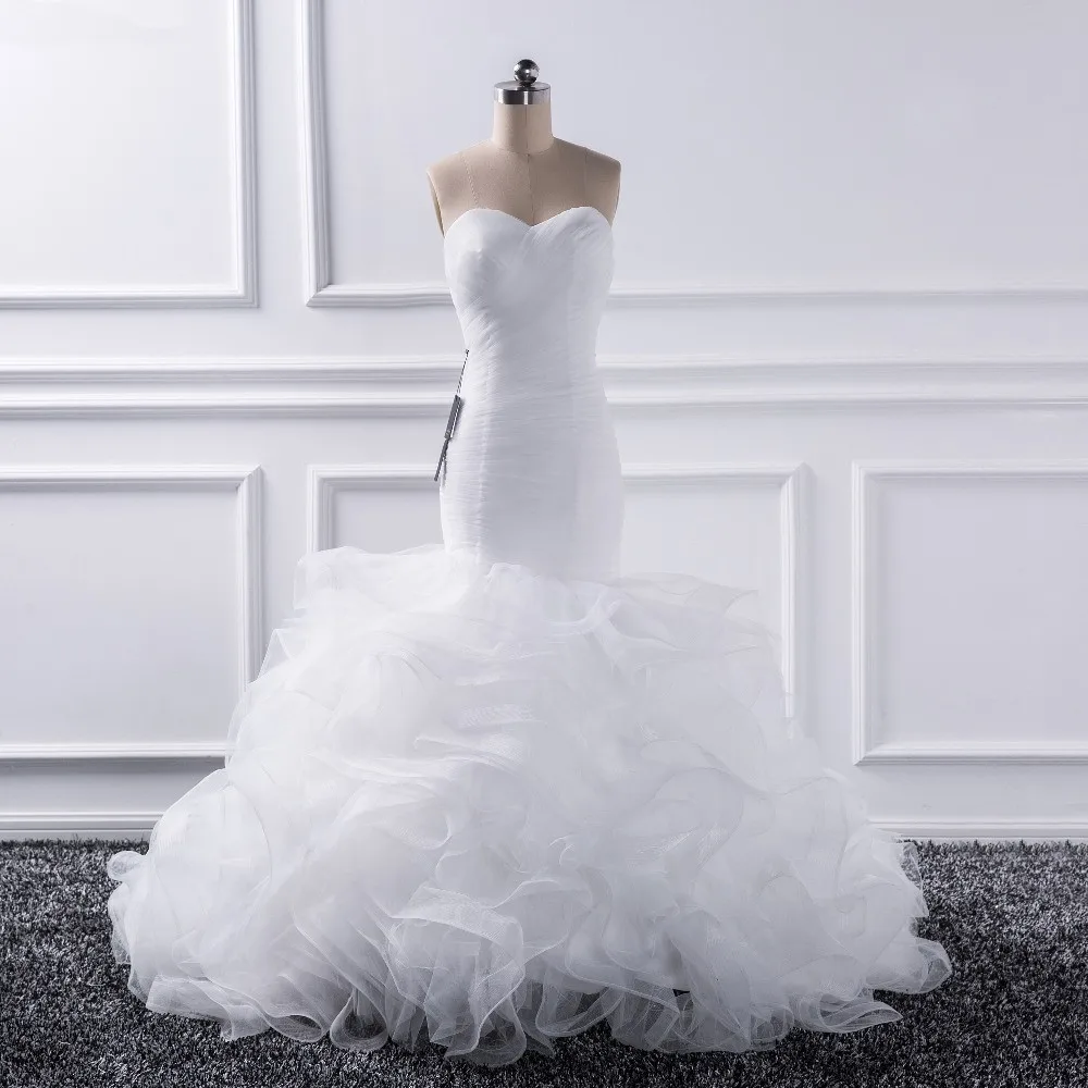 

Katristsis d 2018 Mermaid sweetheart Wedding Dresses Vestido De Noiva Sheer Lace Up Bride Tull Ruffles Bridal Dress Gown