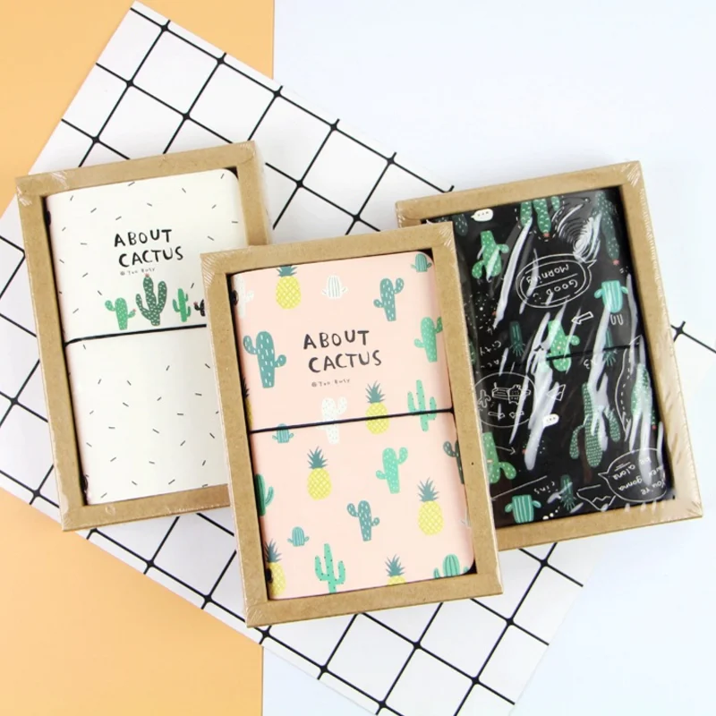 

1 Pcs/set Kawaii Cactus PU Leather Cover Planner Notebook Diary Book Exercise Composition Binding Note Notepad Gift Stationery