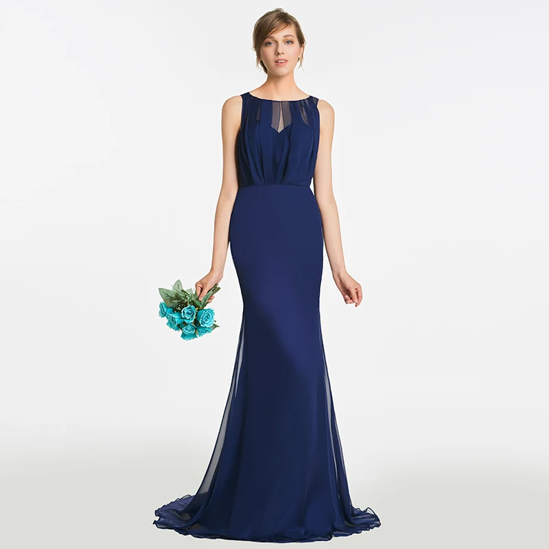 9387 46 De Réductiontanpell Robe De Demoiselle Dhonneur Creuse Bleu Marine Foncé Sans Manches étage Longueur Robe Dame De Mariage Formelle Sirène