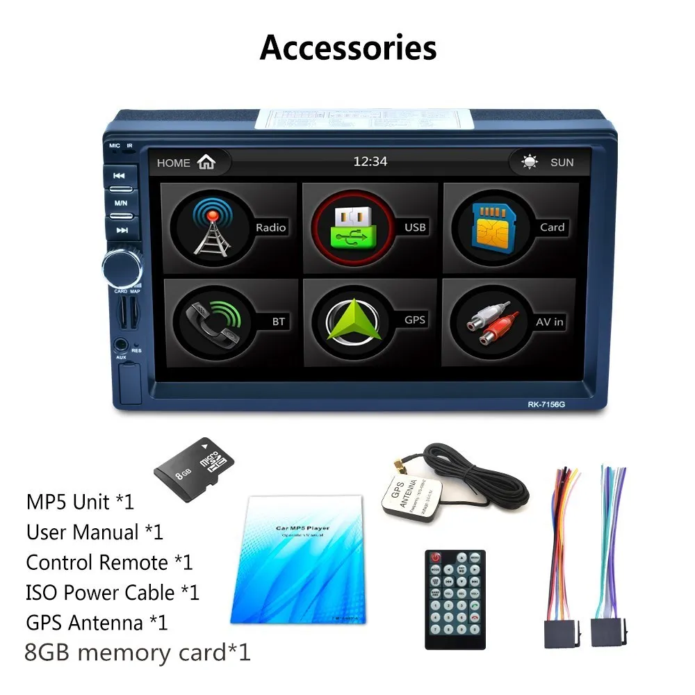GUBANG 7 "Сенсорный экран Bluetooth MP5 плеер gps RDS Зеркало Ссылка с 8 ГБ Карта Европы ЗЦЕ системы
