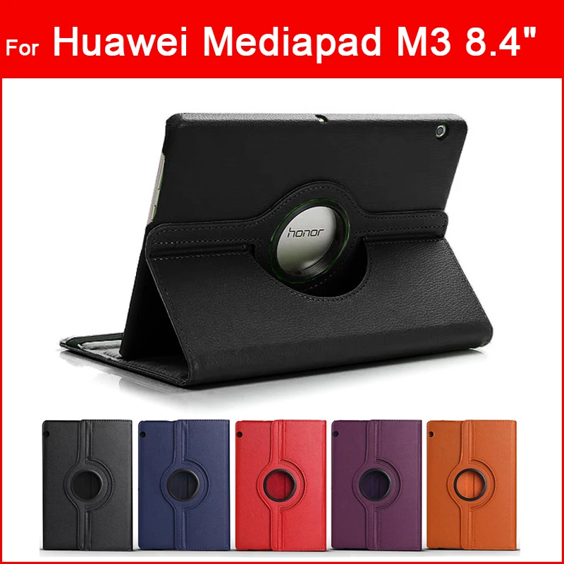

360 Rotating Tablet Case for Huawei MediaPad M3 8.4 inch BTV-W09 BTV-DL09 Folding Tri-fold Stand Cover PU protective smart cover