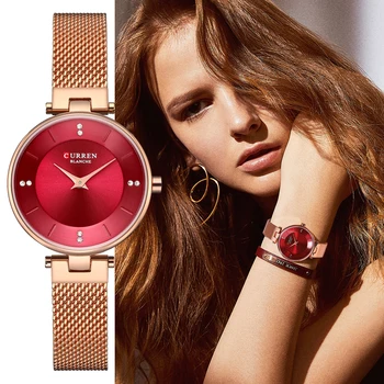 

CURREN Fashion Luxury Brand Ladies Watches Rose Gold Mesh Belt Quartz Women Watch Minimalism Rhinestone Female Waterproof Clock