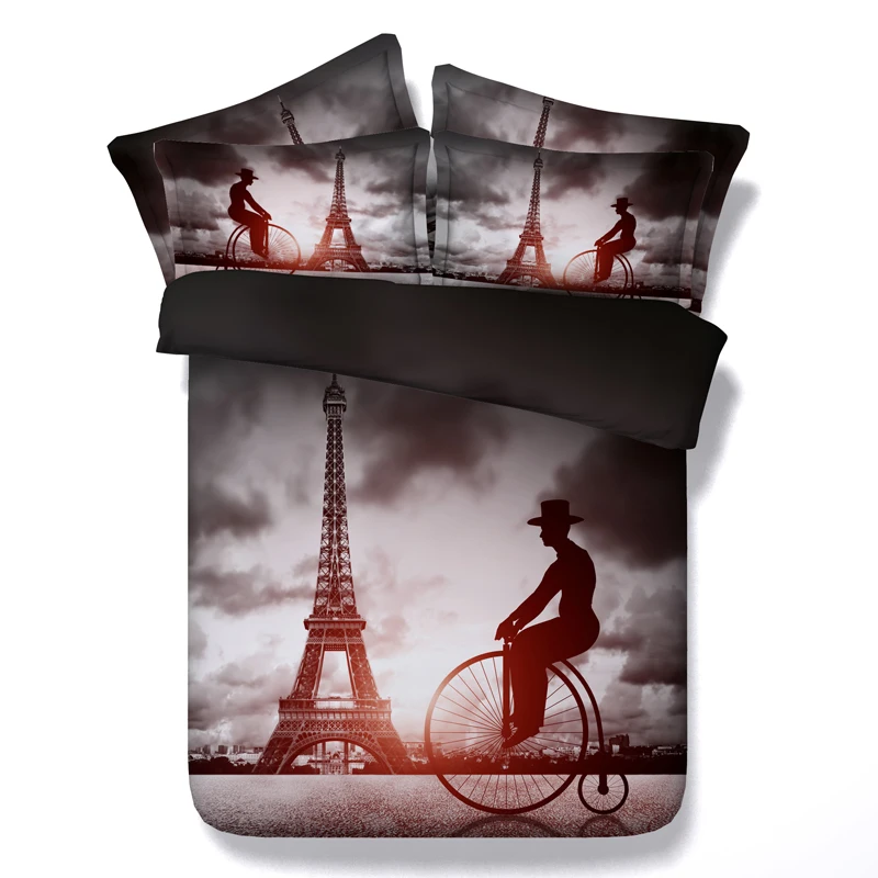 3D Torre Eiffel conjuntos de Cama Califórnia Rei Queen size de solteiro completo capa de edredão folha de cama em um saco de colchas de linho propagação 4 pcs