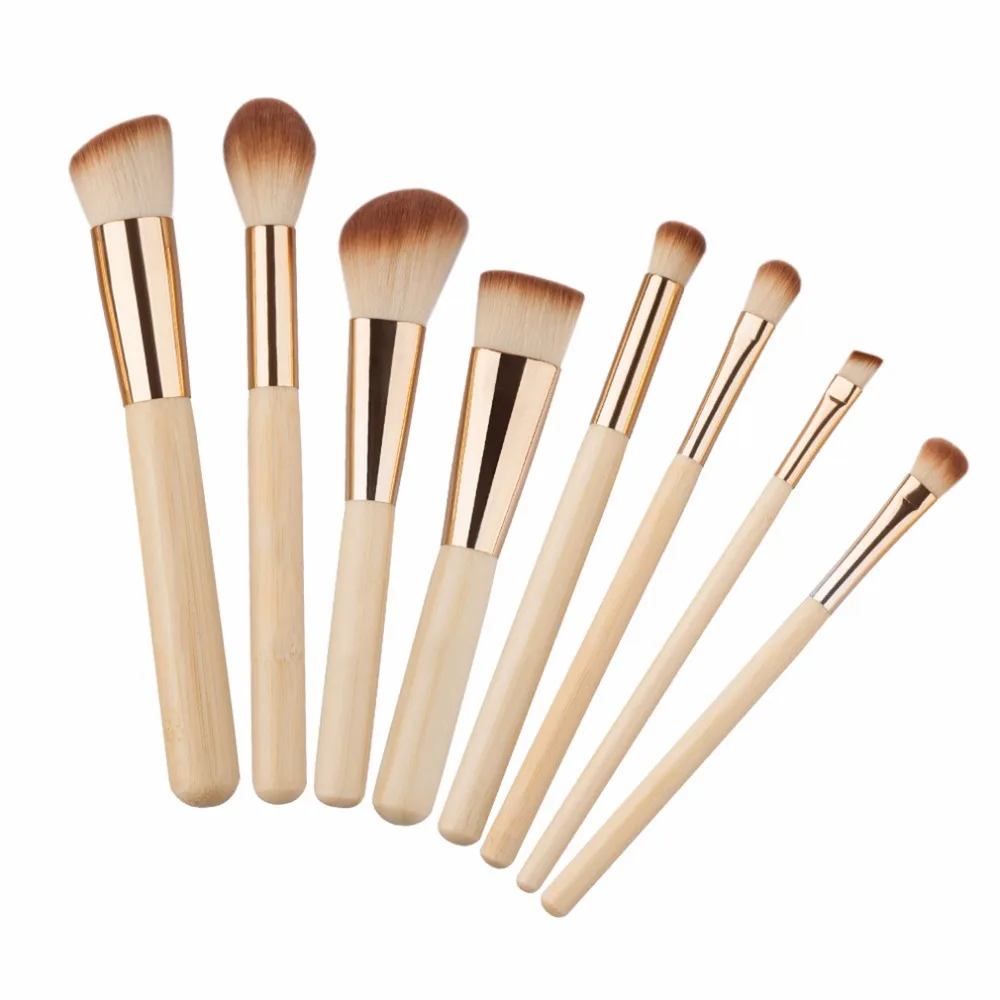 

Pro 8Pcs/set Bamboo Handle Makeup Brushes Set kits Powder Foundation Eyebrow Facial Multifunction Brushes Beauty Makeup Tool Pop