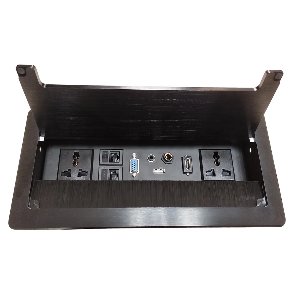 

Brush clamshell multifunction desktop socket/VGA /USB / HDMI /Microphone 3.5 AUDIO / Hidden desktop socket brushed black-605
