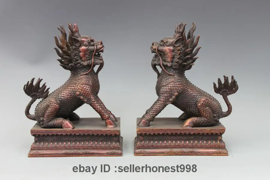 

Chinese Red Bronze Feng Shui Dragon nine sons-Kylin kirin Unicorn beast Pair 5.19
