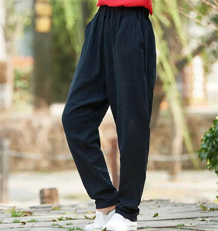 

Plus Size Cotton Linen Harem Pants Women Summer Elastic waist Candy Colors hip hop Trousers large size 5xl 6XL 7XL Autumn pants