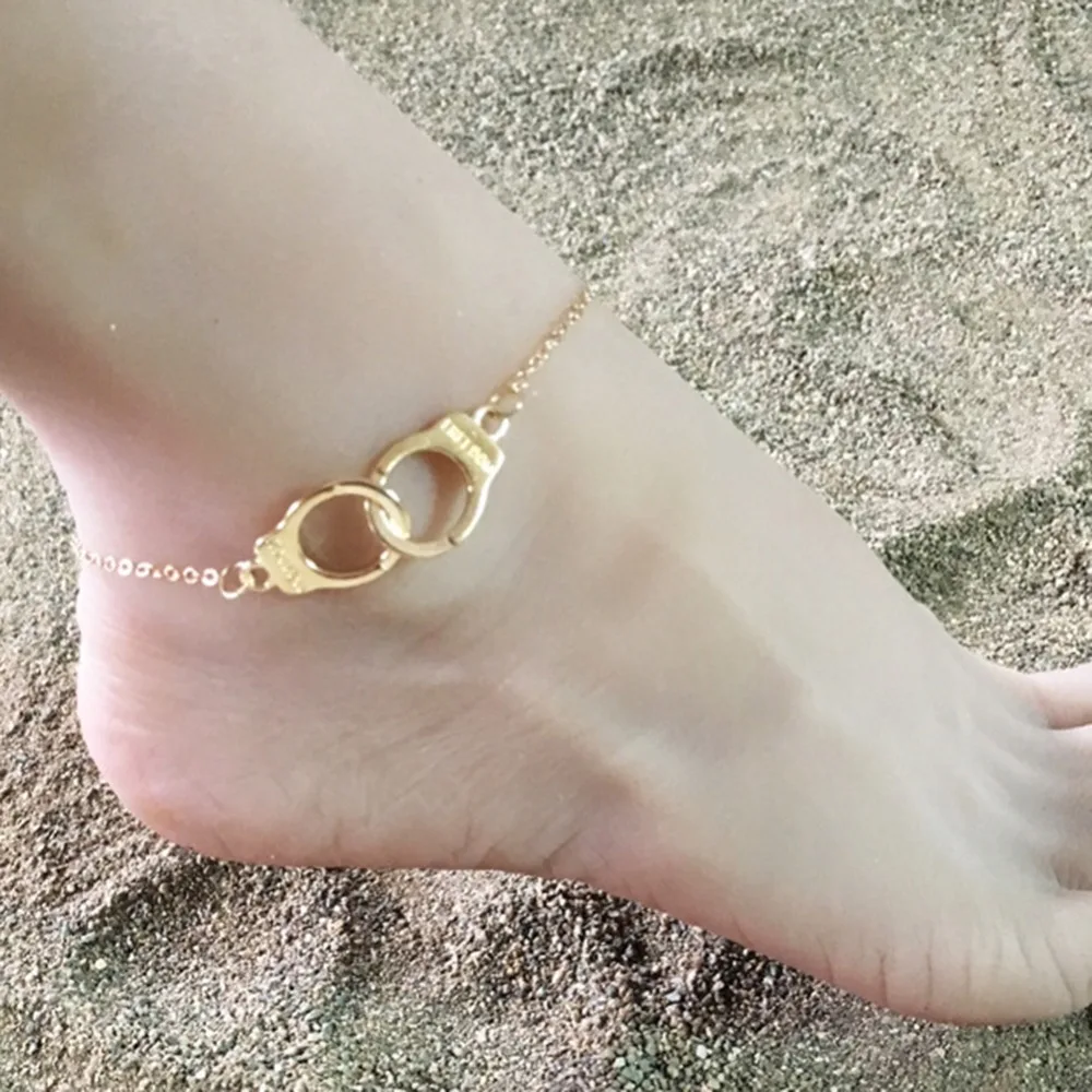 

Vintage Silver Color Handcuffs Anklets for Women Bohemian Freedom Ankle Bracelet on the Leg Moon Dragonfly Pendant Feet Jewelry