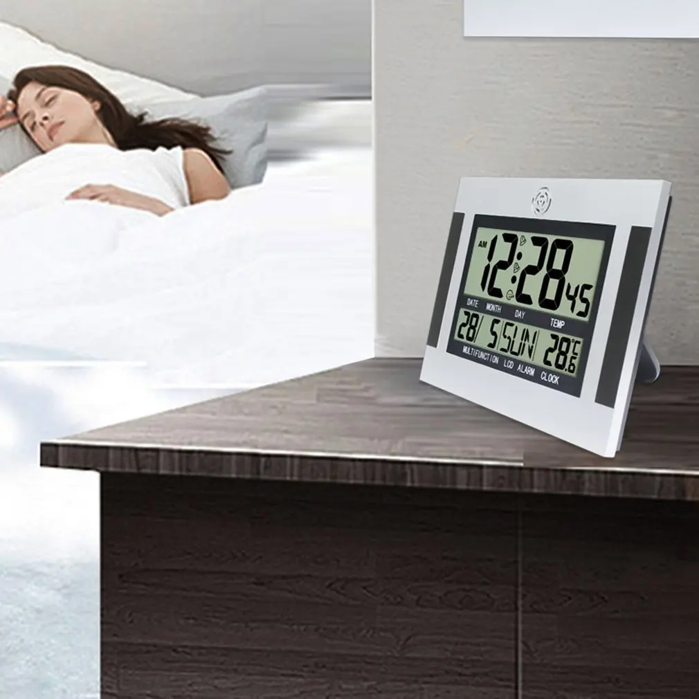 Цифровой настольный настенный будильник с термометром и календарем Многофункциональный бесшумный ЖК цифровой большой экран электронный будильник