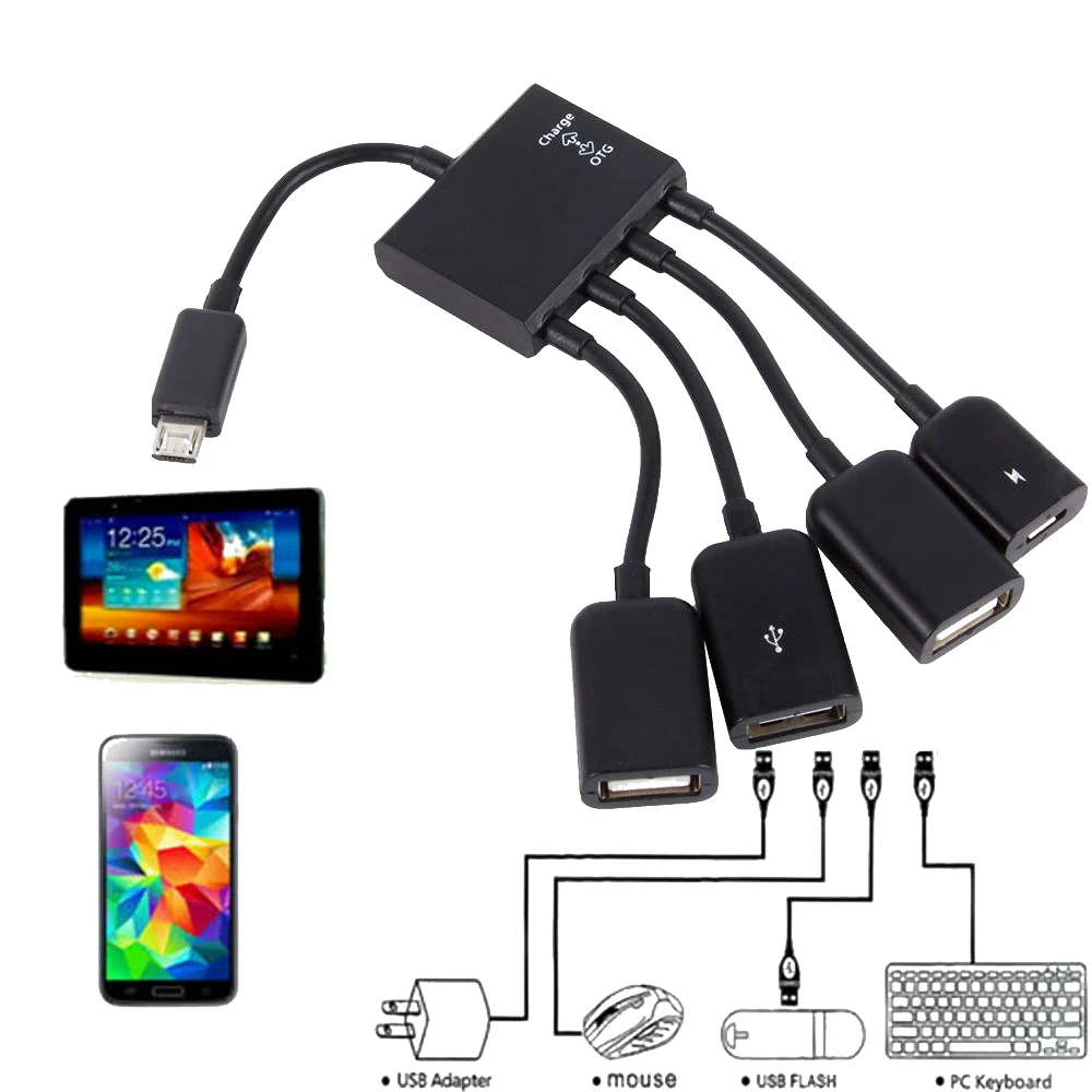 CHYI 4 порта USB 2,0 концентратор 4 в 1 микро USB хост OTG кабель зарядный концентратор Шнур адаптер сплиттер для Android телефон планшет Usb накопители