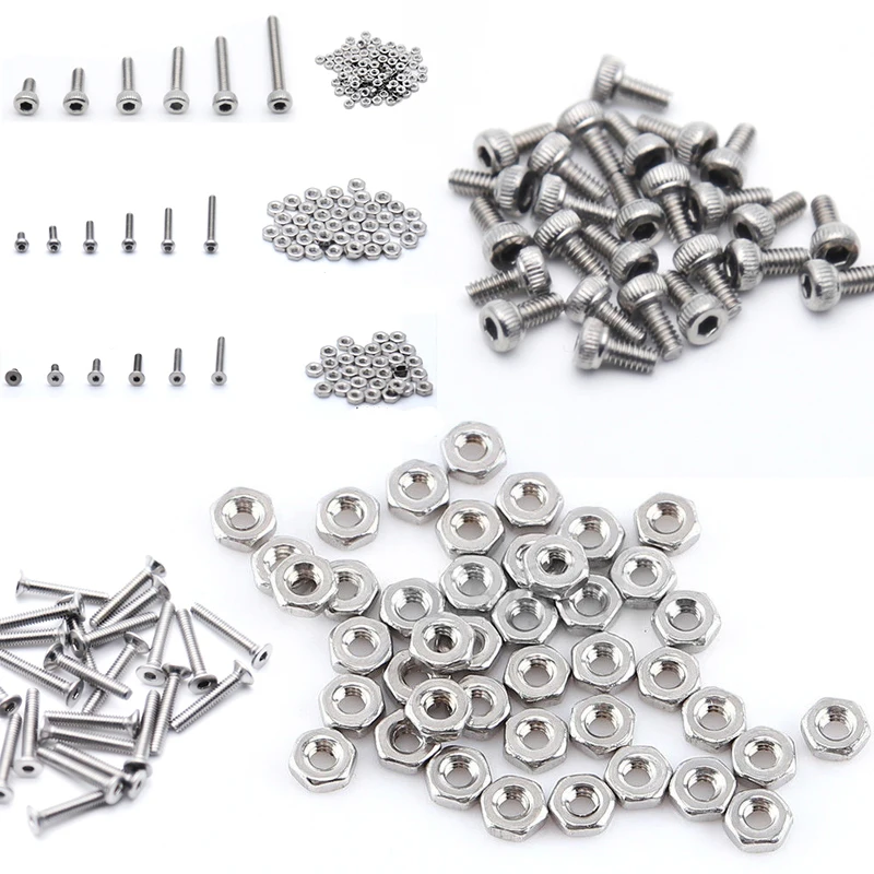 250pc/set Assortment Kit Set A2 Stainless Steel Hex Socket Screw Bolt Nut M2 Cap/Button/Flat Head Assortment Kit