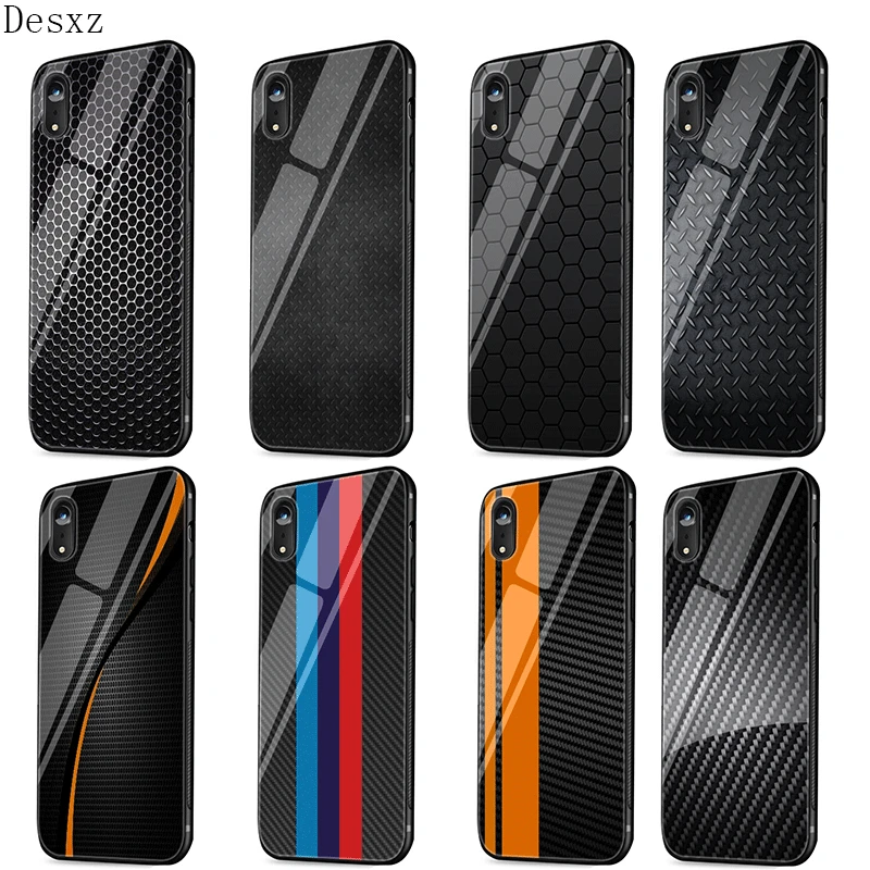 cheap Desxz Glass Mobile Phone Case For iPhone 5 5s SE 6 6s 7 8 Plus XR X XS Max Cover Car Carbon Fibre Print Bag Shell