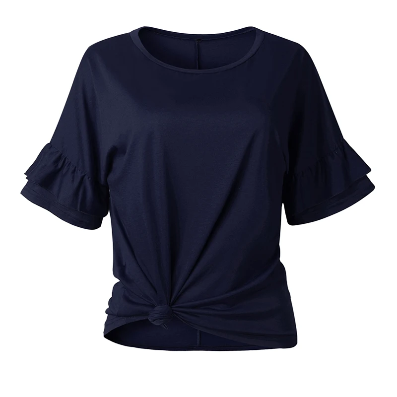 

Fashion Women Casual Ruffle Short Sleeve Solid T Shirt Office Ladies Summer Holiday Tops Blouse Tee 4 Color Plus Size S-XL