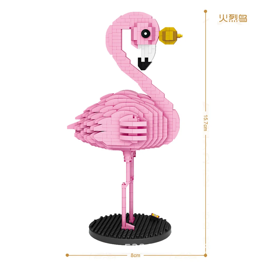 Diamond Blocks Flamingo Toy Pink Bird Action Figure Colorful Cartoon Animals Educational Bricks Diy Kids Children Gift