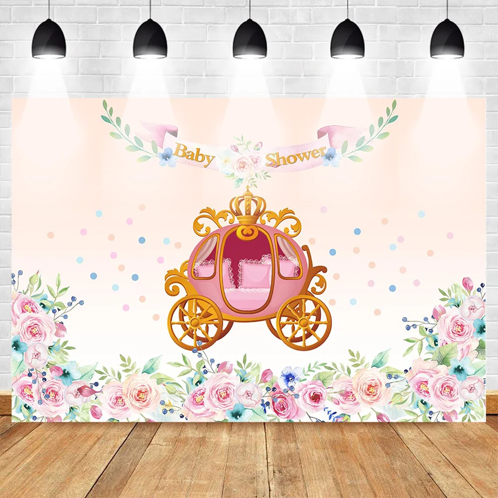 

Mehofoto Baby Shower Photo Backdrop for Photography Newborn Baby Birthday Party Background Royal Carriage Flower Orange Backdrop