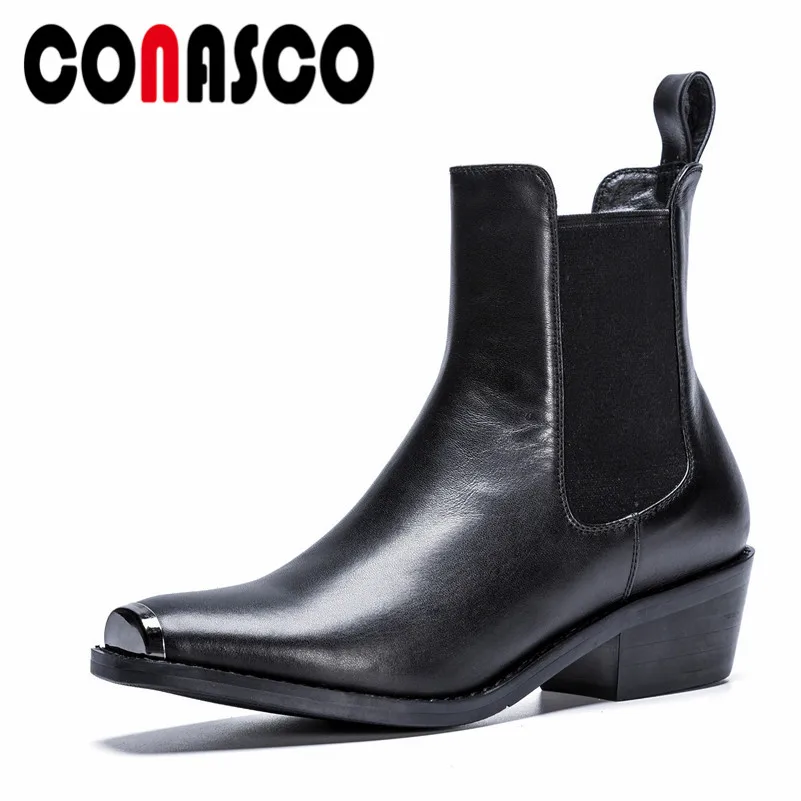 

CONASCO Punk Sexy Brand Women Ankle Boots Thick High Heeled Slip-On Autumn Winter Martin Shoes Woman Square Toe Motorcycle Boots