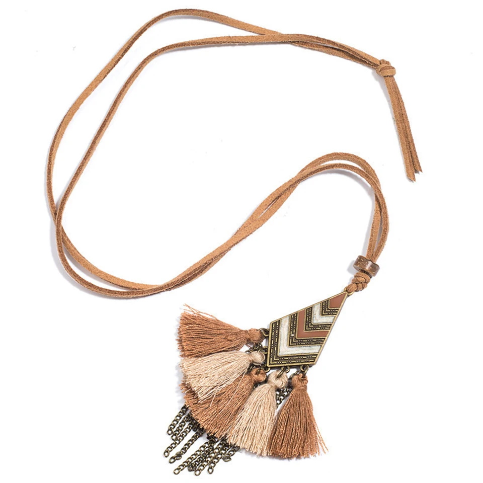 

2018 Women Statement Tassel Fringe Pendant Necklace Leather Long Geometric Sweater Chain Winter Jewelry Accessories for Ladies