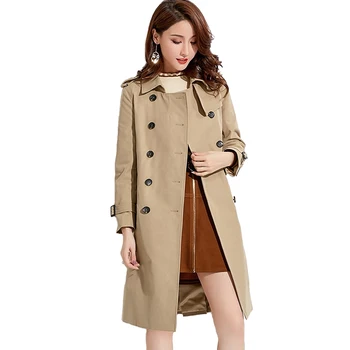 

New Fashion Double Breasted Mid-long Trench Coat Women Khaki Slim Belt high quality Windbreaker Female Basic Coat Plus size H671