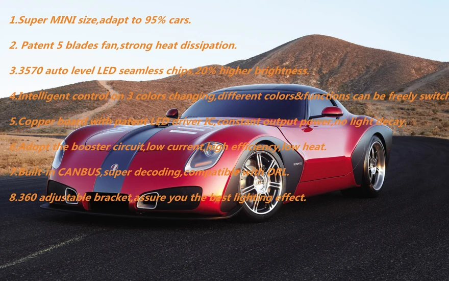 DLAND собственный E38 мини три цвета 4000LM H1 H3 H7 9006 HB4 9005 HB3 H11 H10 Авто Смарт трехцветный светодиодный светильник лампы, 12V 24V 36W