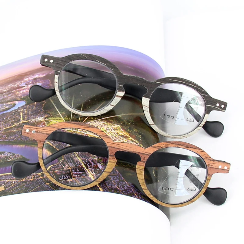 Круглые многофокальные прогрессивные очки для чтения, деревянные оптические очки для дальнозоркости, дальнозоркости, диоптрий+ 1,0 до+ 3,0 для зрения HN870