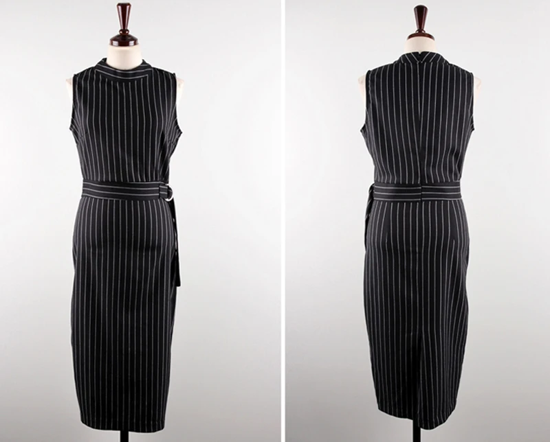 Striped Office Lady Work Dress Women Sleeveless Slim Sexy Summer Autumn Packaged Hip Elegant Fashion Vestido Mujer